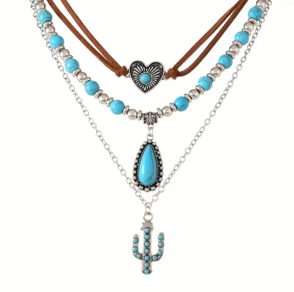 3 Piece Western Turquoise Necklace Set